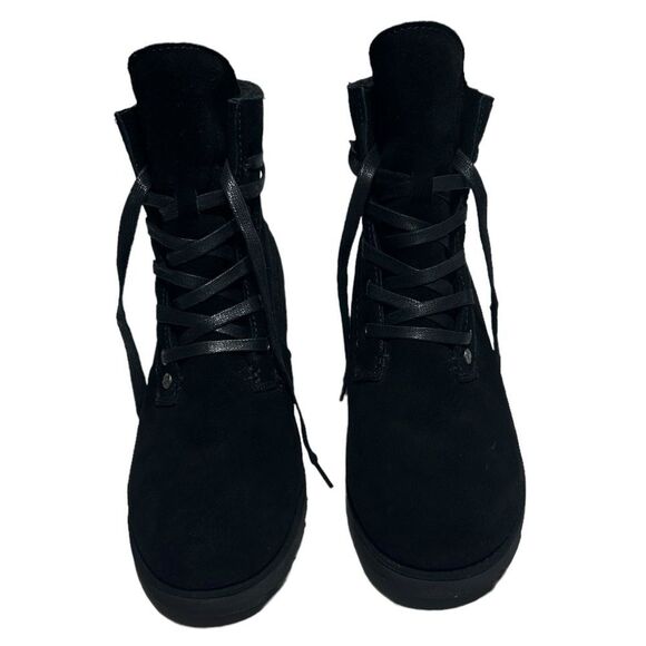 BearPaw Krista Cow Suede Wool Lined Boots Black Winter Boots Sheepskin Footbed - Picture 6 of 14